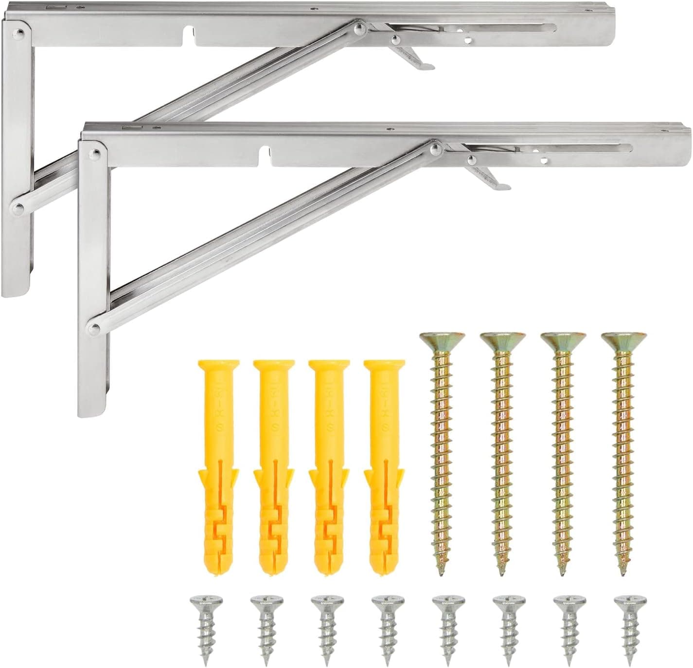 2 Pack Folding Shelf L Brackets, 14 Inch Collapsible Hardware with Locking Hinge for Home, Garage Shelves, Holds 140lbs,