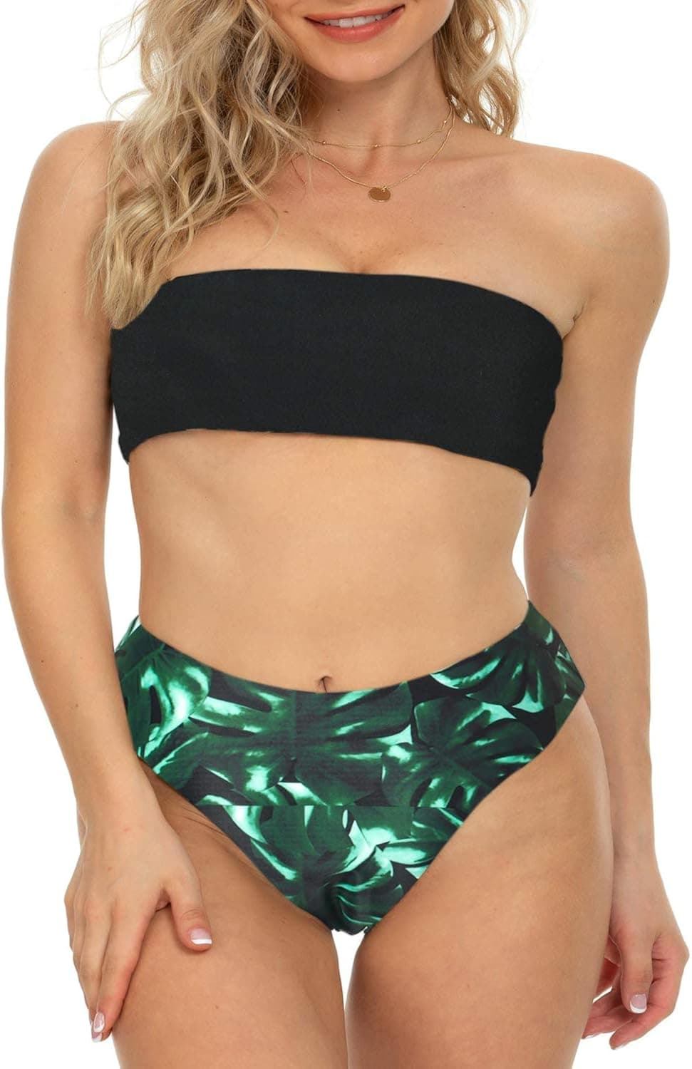 I2CRAZY Women Bandeau Two Piece Bikini Swimsuits Strapless Top with High Cut Bottom Bathing Suit