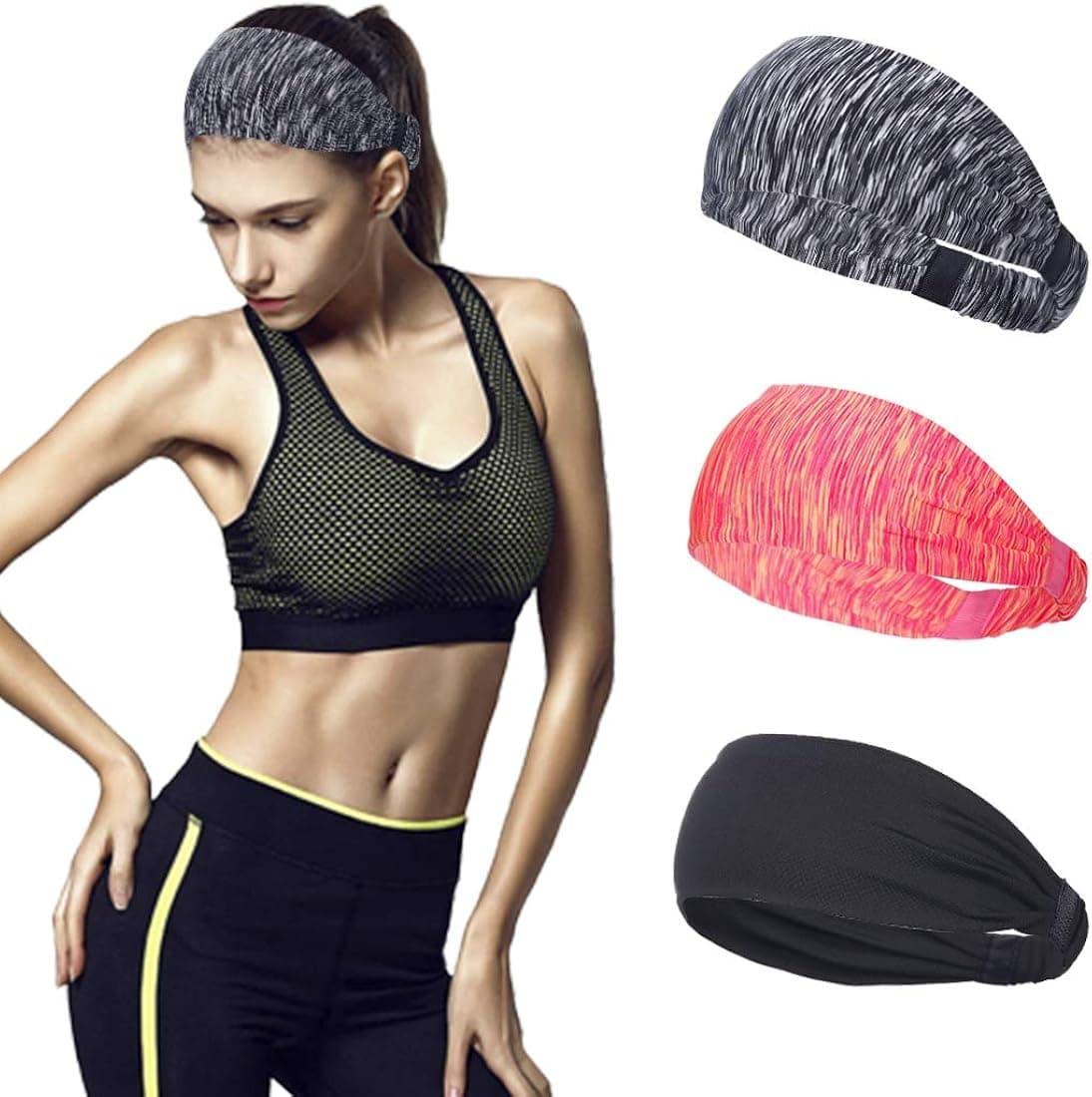 3 Pack Workout Headband for Women,Hair Bands for Yoga Fitness Sports Elastic Non Slip Fits All Head Size