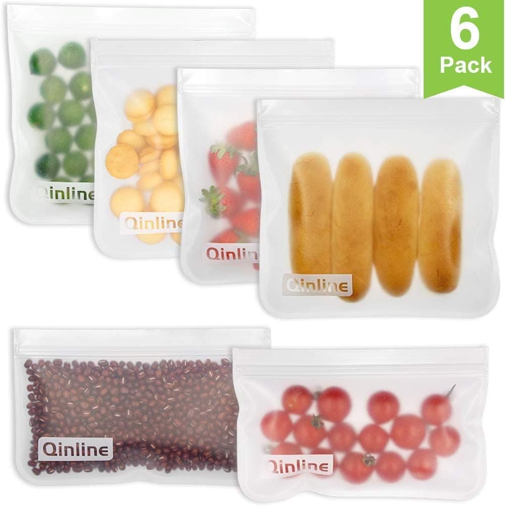 Reusable Storage Bags - 6 Pack Airtight Freezer Bags (4 Pack Reusable Sandwich Bags & 2 Reusable Snack Bags), BPA FREE Ziplock Lunch Bag for Food Travel Storage Home Organization USA STOCK