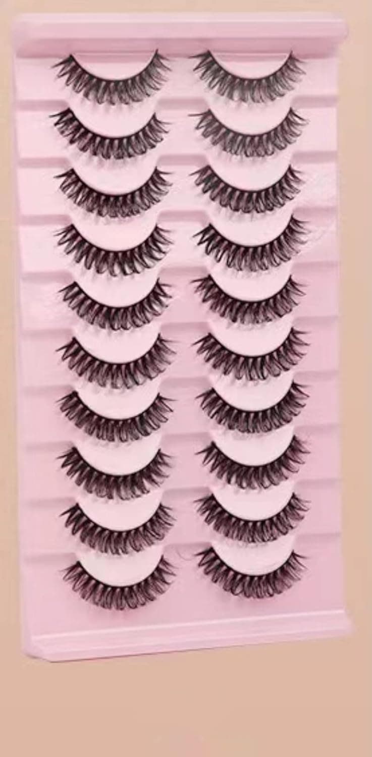Tinure Updated 6D Eyelashes with Eyeliner Kit and False Eyelashes Cat Eye Wispies Look 8D Short Wispy Fluffy Faux Mink Lashes (FA08)