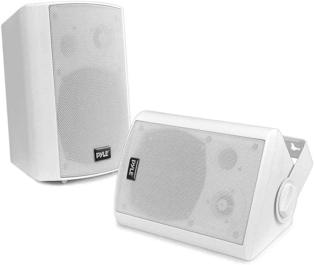 Pyle Outdoor Wall-Mount Patio Stereo Speaker - Waterproof Bluetooth Wireless No Amplifier Needed - Portable Electric Surround Sound System for Home Party Cabinet Enclosure PDWR61BTWT (Renewed)