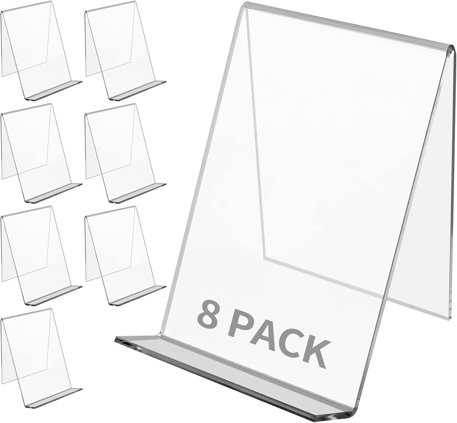 (8 Pack) EmoH Acrylic Book Display Stand ,Cookbook Holder 4 x 5 Inch Clear Acrylic Plastic Display Easel, Clear Tablet Holder for Displaying Pictures,Books,Music Sheets,Notebooks,CDs.etc