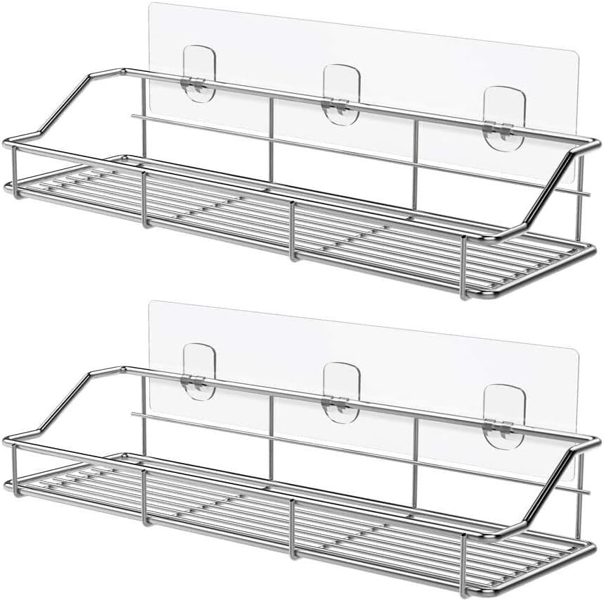 ODesign Adhesive Bathroom Shelf Organizer Shower Caddy Kitchen Spice Rack Wall Mounted No Drilling SUS304 Stainless Steel Rustproof - 2 Pack