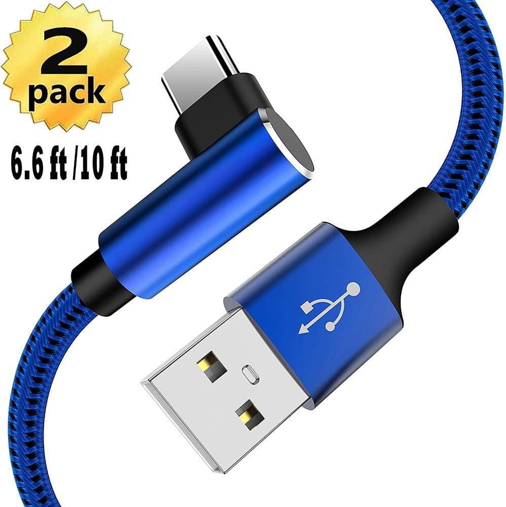 USB C Charging Cable, AOKER Nylon Braided Type C Right Angle Fast Data Charger Heavy Duty case Friendly Cable [2 Pack] Compatible Galaxy S10 Plus S9 S8 Note 9 Oneplus 7 pro 6T Google Pixe 3a LG(Blue)