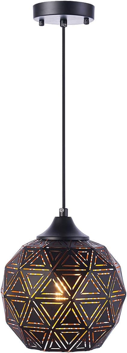 SYDTOP Industrial Mini Pendant Light with Handcrafted Metal Geometric Rustic Pendant Lighting Fixture for Kitchen Island Foyer Dining Room Sink Bar Counter Loft (Matte Black)