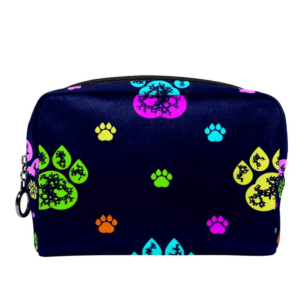 ANINILY Colourful Dog Paw Prints Cosmetic Bag Makeup Bags for Women,Small Makeup Pouch Travel Bags for Toiletries Waterproof Multifunction Portable