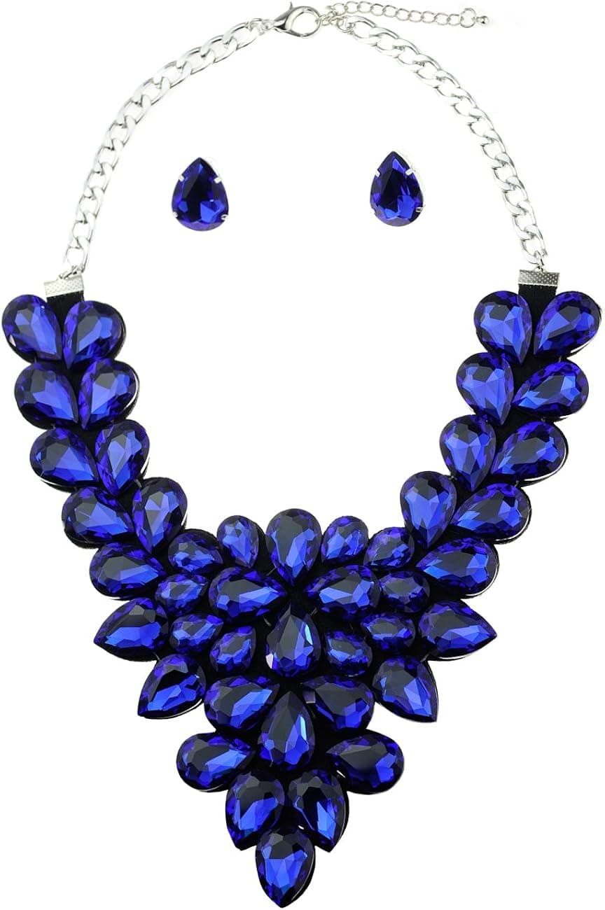 NYFASHION101 Inverted Teardrop Stone Chunky Thick Chain Necklace and Earrings Set