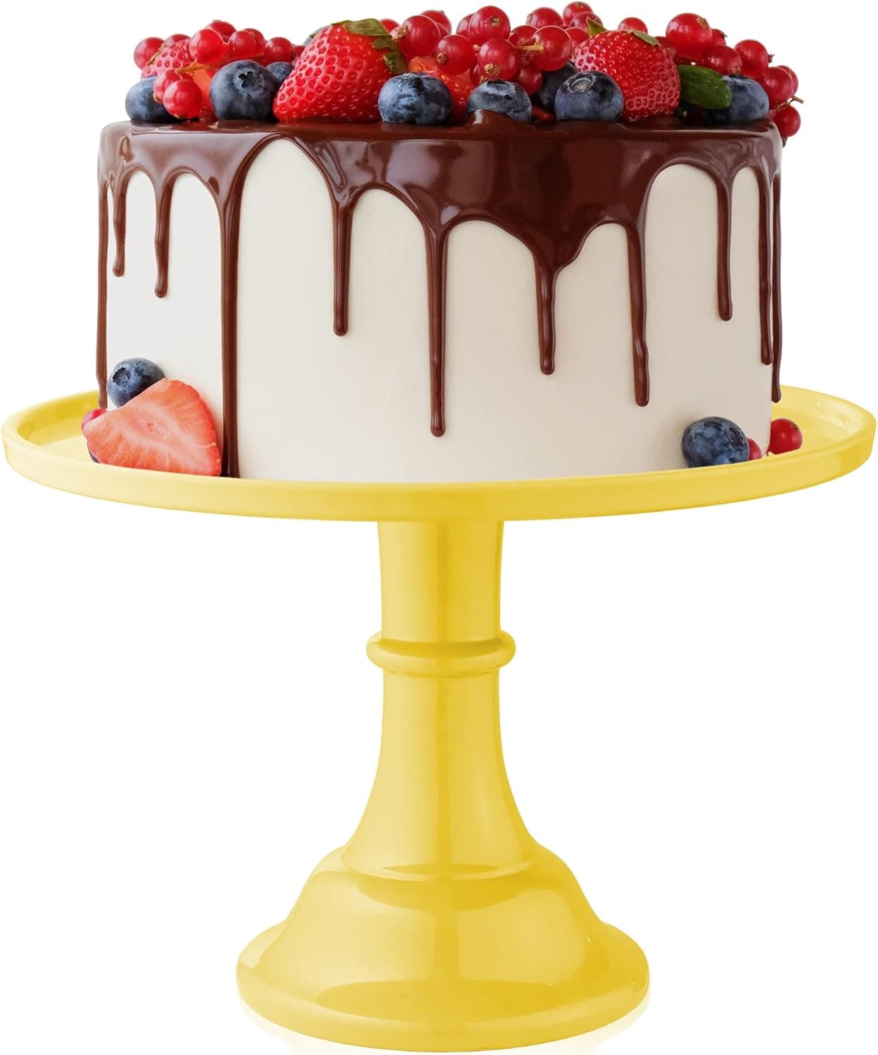 Last Confection Round Cake Stand in Yellow, 11" Melamine Dessert Table Display for Birthdays, Holidays, Weddings