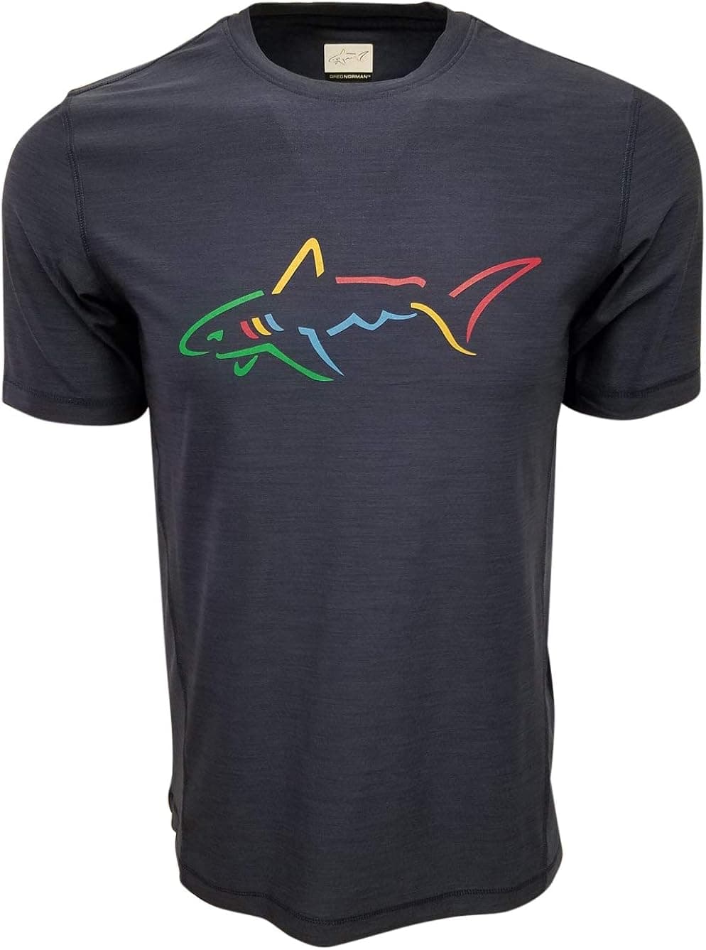 Greg Norman Men's Performance Big Shark Logo T-Shirt (Medium, Navy)