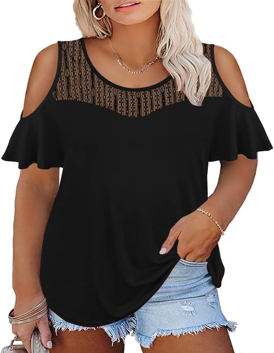 RITERA Plus Size Tops for Women Off the Shoulder Cold Shoulder Tops Short Sleeve Shirts Summer Blouses Sexy Tunics Tee XL-5XL
