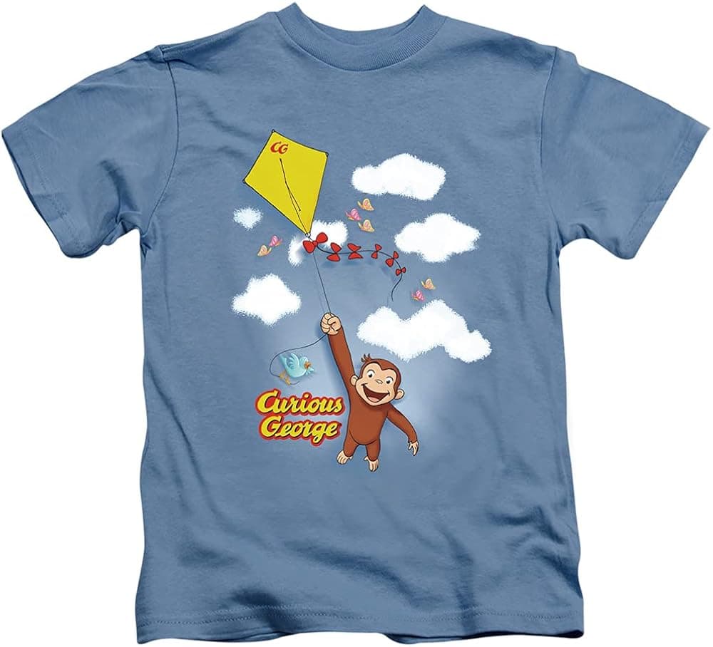 Popfunk Classic Curious George Kite Flying Youth T Shirt & Stickers