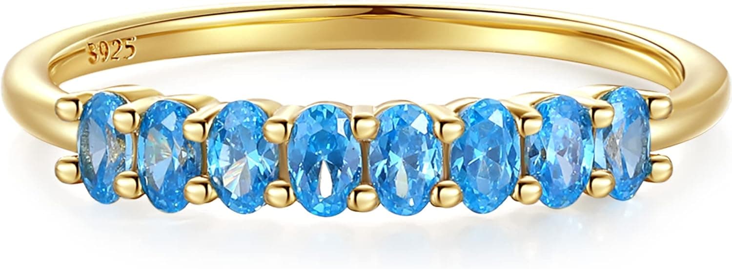 BLOSSOM & HUE Oval Cluster Stackable Ring | Minimalist Blue Gemstone | 18K Gold Plated .925 Sterling Silver | Small Stacking Ring | Gift for Her