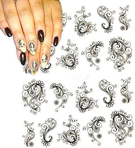 Modern Boho Mandala Mehndi HENNA nail decals water transfer tribal paisley black and white nail tattoo stickers French tip bohemian Flower child hippy nail vinyls hippie nail tips acrylic nail tips