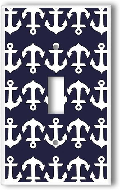 Light Switch Single Wall Plate Cover By InfoposUSA Navy Blue White Anchors