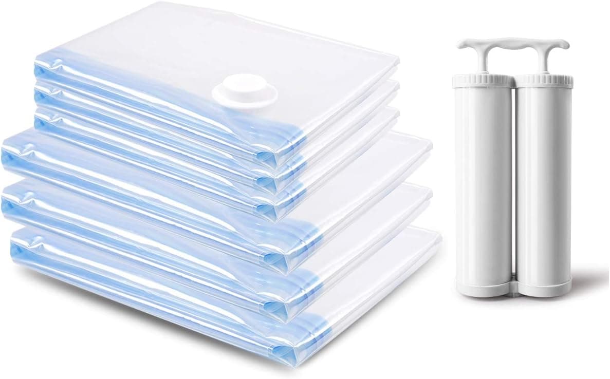MRS BAG Strong Vacuum Storage Bags 6 Pack (3Jumbo(40x28'') + 3Large(32x24'') Space Saver Bags Reusable with Double Hand Pump, Vacuum Seal Bags for Clothes, Duvets, Bedding and Travel Packing