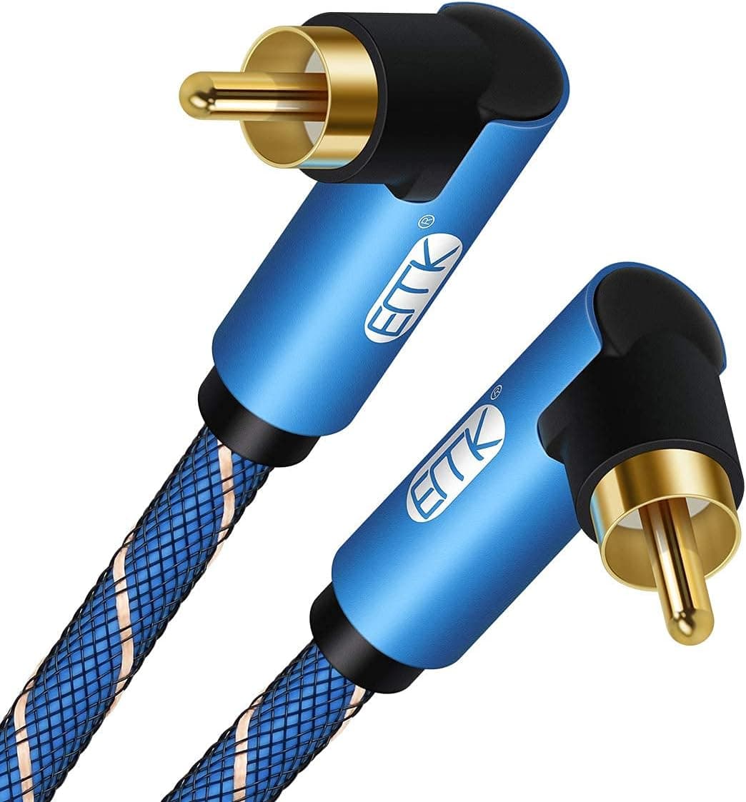 EMK RCA Cable, 90 Degree Right Angle RCA to RCA Audio Cable[24K Gold-Plated,HiFi Sound Quality] Stereo Audio Cable for Home Theater, HDTV, Amplifiers, Hi-Fi Systems (9.8ft/3m)