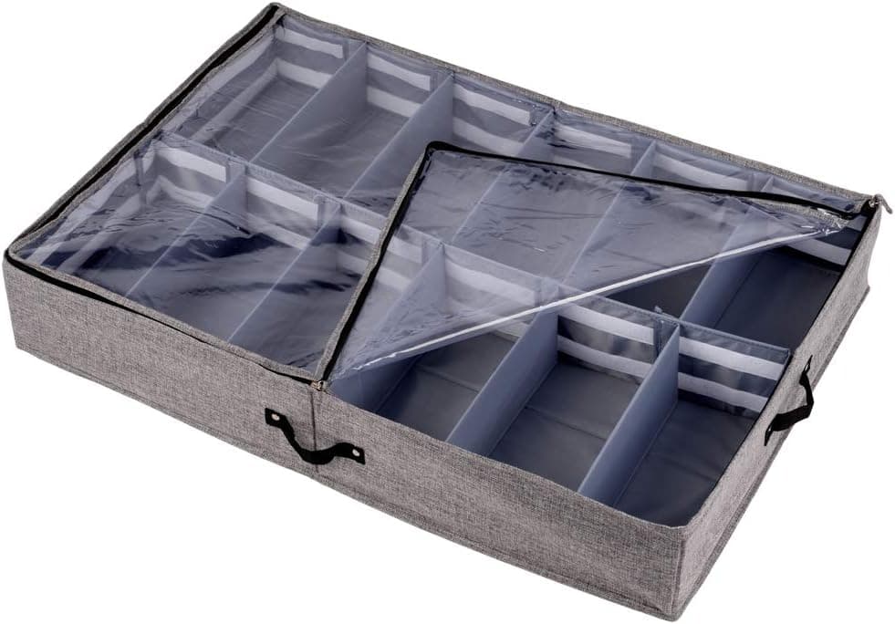 Tiawudi Under Bed Shoe Storage Organizer, Adjustable Dividers - Fits 12 Pairs Total - Underbed Storage Solution (1)