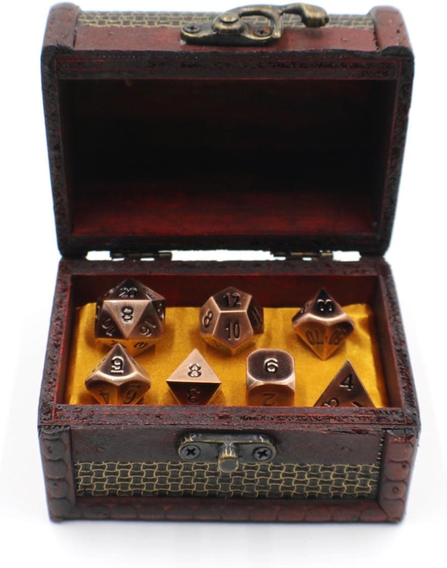 Metal D20 Dice Set with Storage Box / Chest for Roleplaying Games