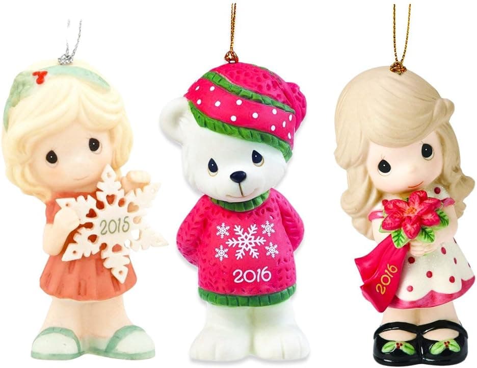 Precious Moments Ornaments Set - 3 Porcelain Christmas Ornaments, Figurines with Loop (Collectibles)