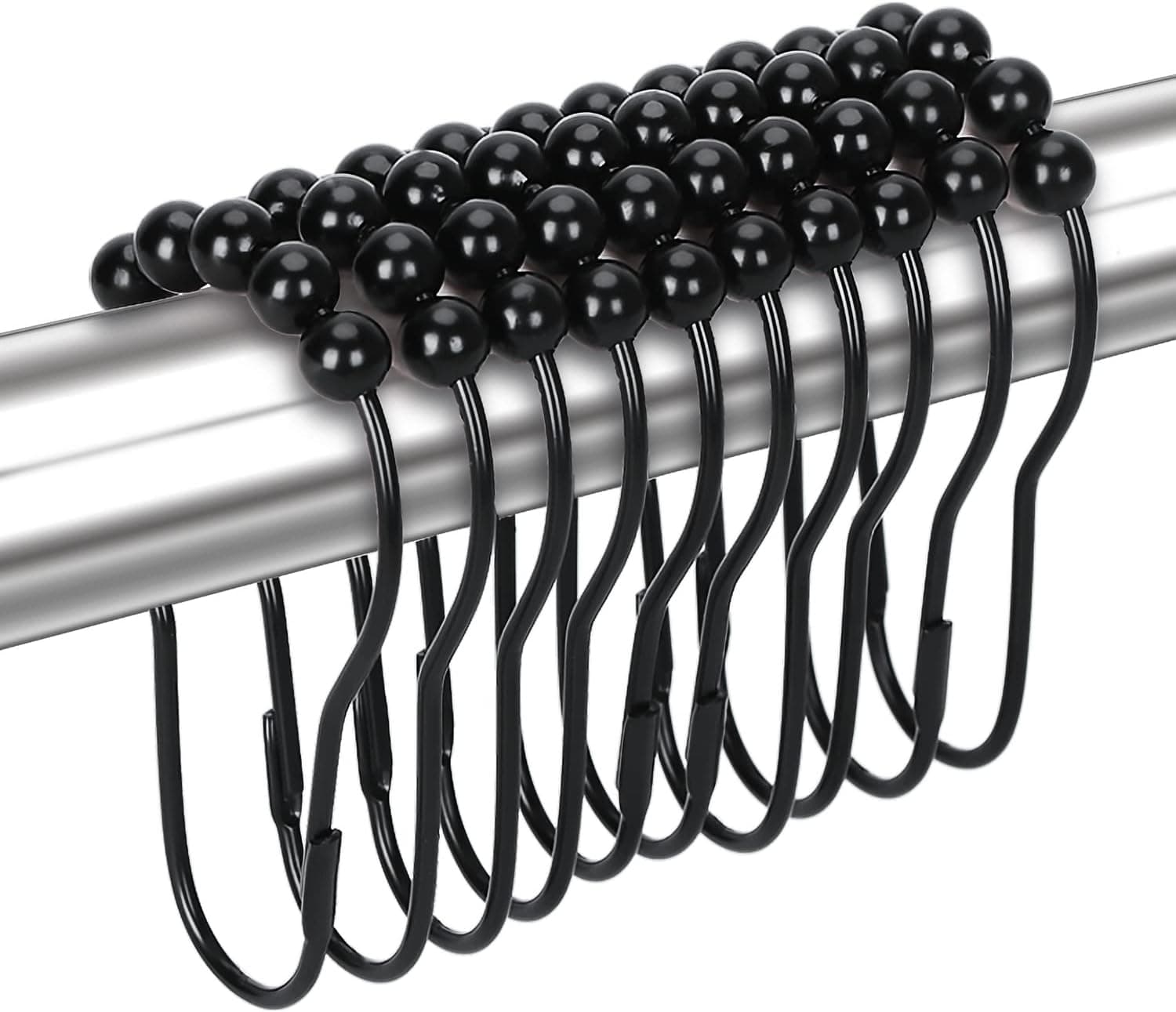 12PCS Shower Curtain Hooks Rings for Bathroom, Stainless Steel Rust Resistant Shower Curtain Rings for Shower Curtains, Kitchen Utensils, etc. (Matte Black)
