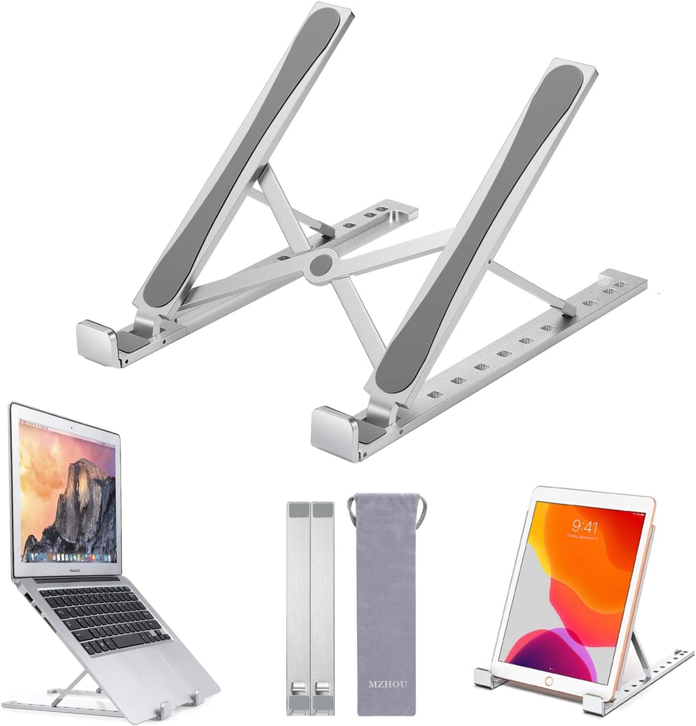 MZHOU Laptop Stand - Upgraded Alloy Computer Riser 9-Angles Adjustable Ventilated Notebook Desk Stand Mount Metal Holder 10-17 Inch(Silver)