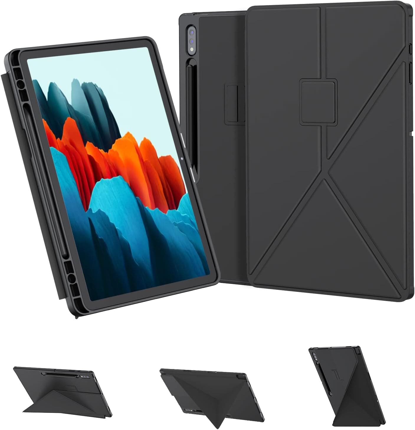 E NET-CASE Case for Samsung Galaxy Tab S8 /S7 with S-Pen Box (SM-X700/T870), Vertical Standing Case with Auto Wake/Sleep Feature Origami Cover for Tab Galaxy 11 Tablet (Black)