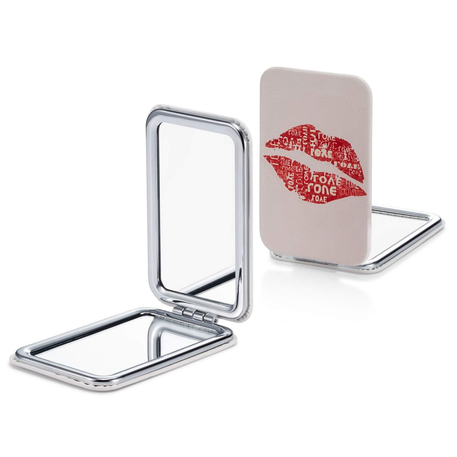 OMIRO COMPACT MIRROR,Pocket Size PU Mirrors All in Different Embossed Patterns (Red Lips)