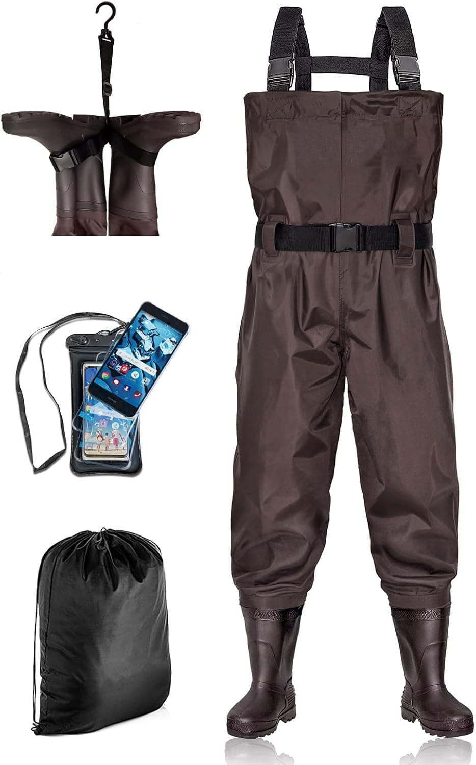 BELLE DURA Fishing Waders Chest Waterproof Light Weight Nylon Bootfoot Waders for Men Women with Boots