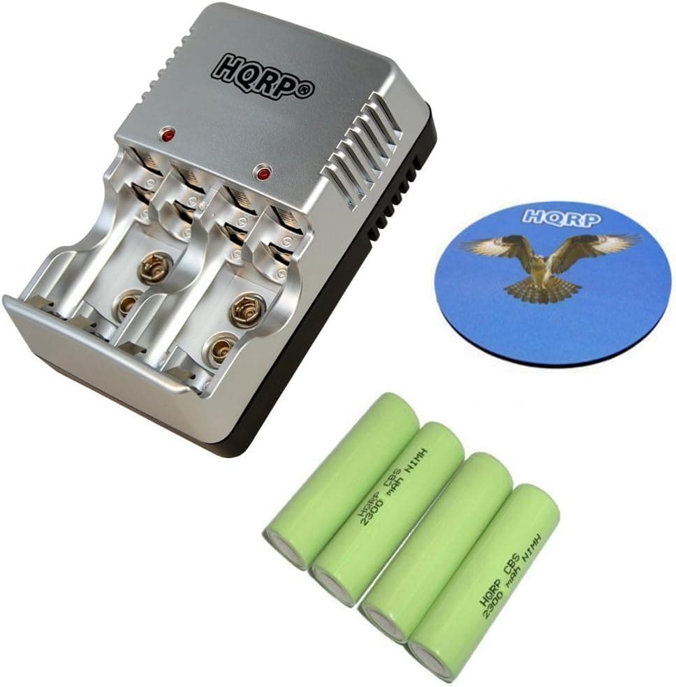 HQRP KIT: Universal General Use Battery Charger Plus 4-Pack Ni-MH Pre-Charged AA Rechargeable High-Drain Batteries Compatible with Nikon EN-MH1 EN-MH2 EN-MH2-B2 EN-MH2-B4 DB2 DB3 Replacement