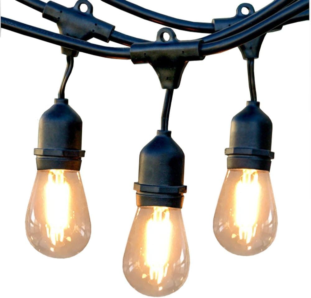 MRDENG Pro LED Waterproof Outdoor String Lights - Heavy Duty, Hanging Vintage Edison Led Bulbs - Dimmable 2W, 48 Ft Patio Lighting/Cafe / Bistro Commercial Grade Strand for Market