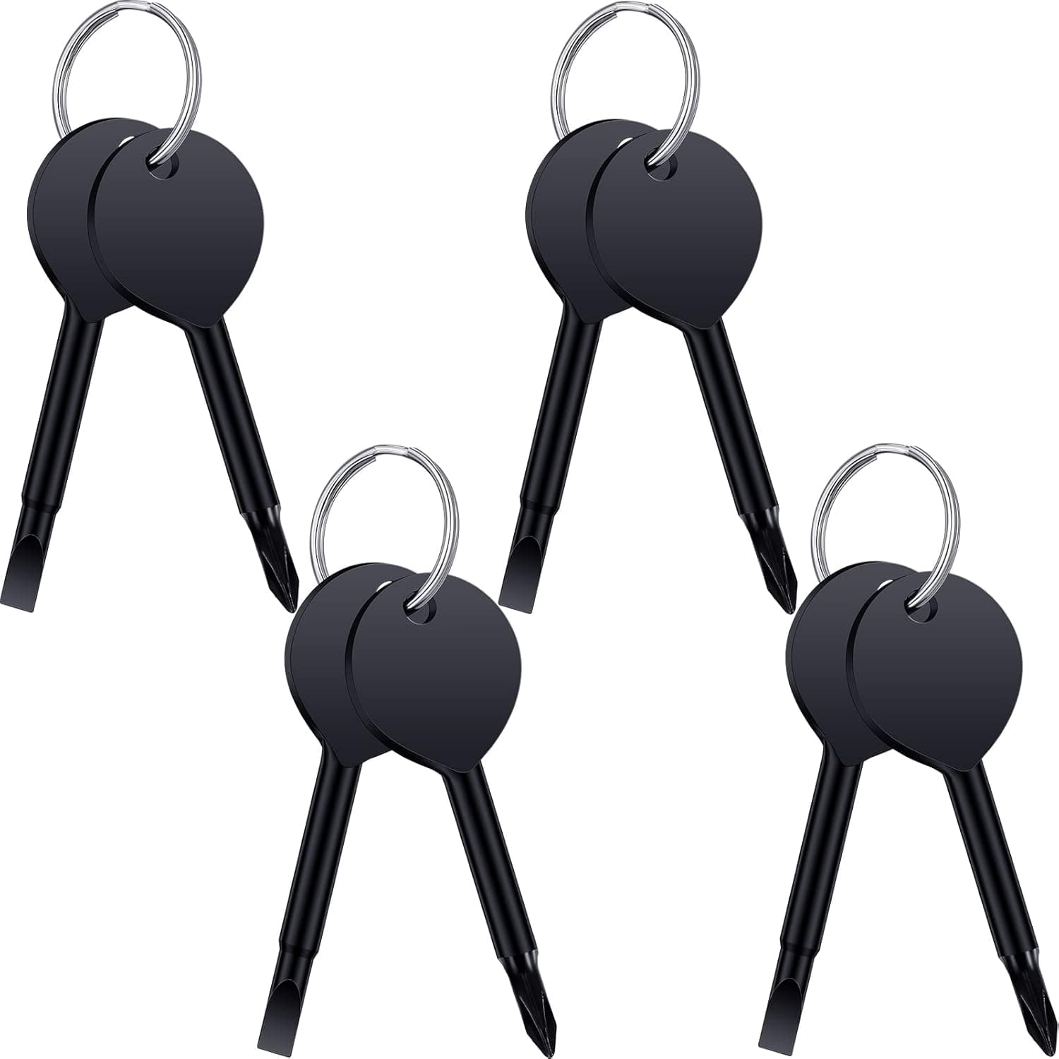 4 Sets Keychain Screwdriver Tools, Portable 4-in-1 Screwdriver Keychain Flathead and Crossed Key Screwdriver Tool Set for Men DIY Handyman Electrician Father Dad Husband Boyfriend, Black