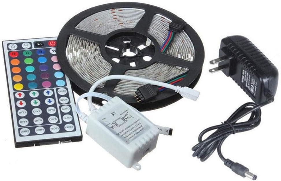 WarmBay 5M 5050 300 Lights RGB LED Strip SMD, Non Waterproof Lights String Tape with 44-Key IR Remote Controller,Included CR2025 Remote Controller Battery and 12V Power Supply (1PC)