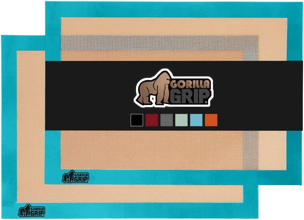 Gorilla Grip Non Stick Silicone Baking Mat Sheet, 2 Pack, Reusable Cookie Sheets Liner, Heat Resistant, No Oil Greasing Needed, Kitchen Oven Essentials, Food Grade, BPA Free, Quarter Sheet, Turquoise