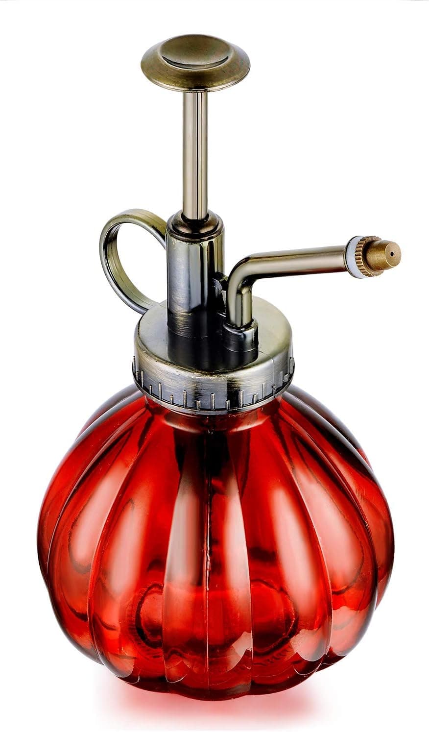 PPOVEN Plant Mister Flower Water Spray Bottle Can Pot | Vintage Transparent Ribbed Glass Spray Empty Bottles(Red)