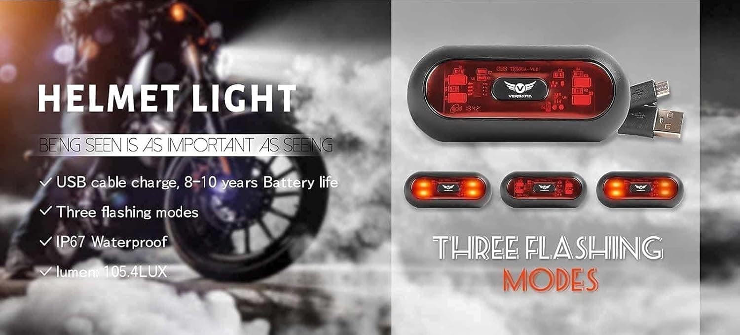 VERSATTA LED Motorcycle Helmet Light, Bike Bicycle Rear Red Safety Light, Helmet Light, Warning Tail Lights, Helmet Light for Night Riding with USB Chargeable Cable