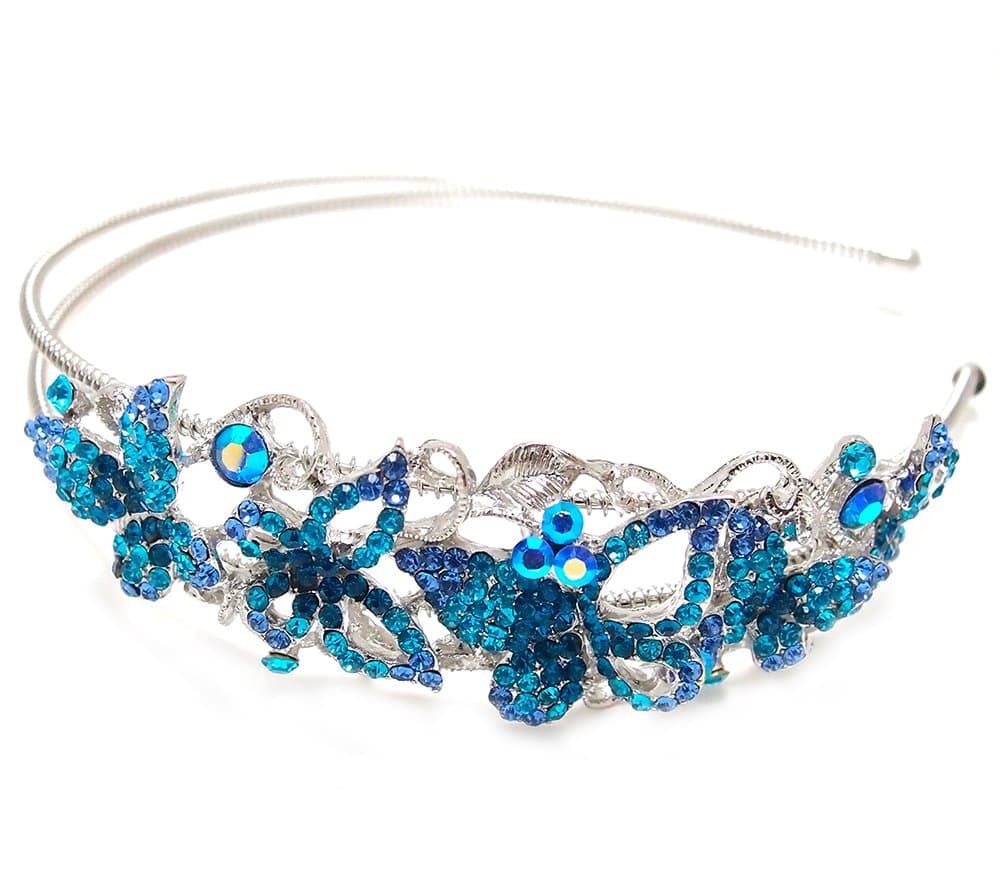 New blue color Butterfly Austrian Crystal Metal Roses Headband H98