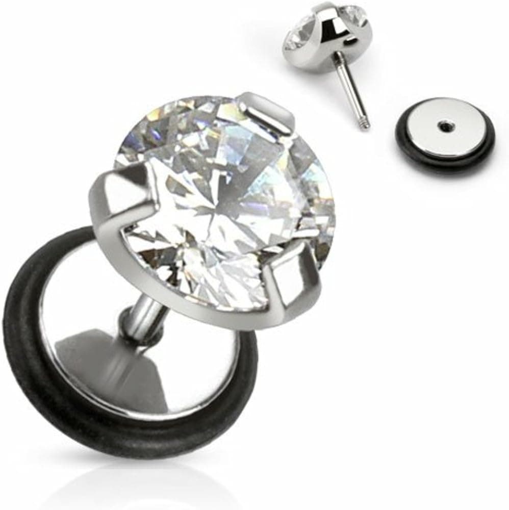 Body Accentz Plugs Earrings 316l Surgical Steel Fake Plug Single Pronged Cz Faux 16g Sold As Pair Faux 00g