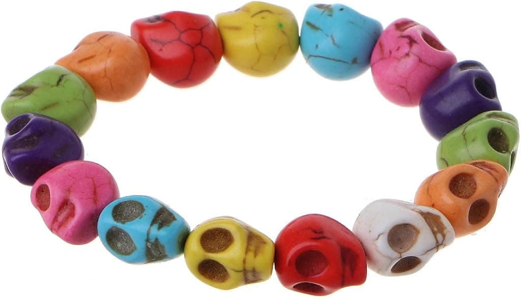 Tebatu Women Bracelets,Tibetan Prayer Multi Color Skull Beads Handmade Stretch Bracelet Fashion Jewelry Multi-Colors