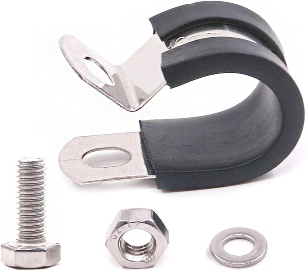 Hilitchi 20-Pack 3/8 inch Stainless Steel Rubber Cable Clamp Hose Clamp Pipe Wire Cord Installation Clamp with Hex Bolts Screws Nuts Assortment Kit (3/8 inch - 9.5mm)