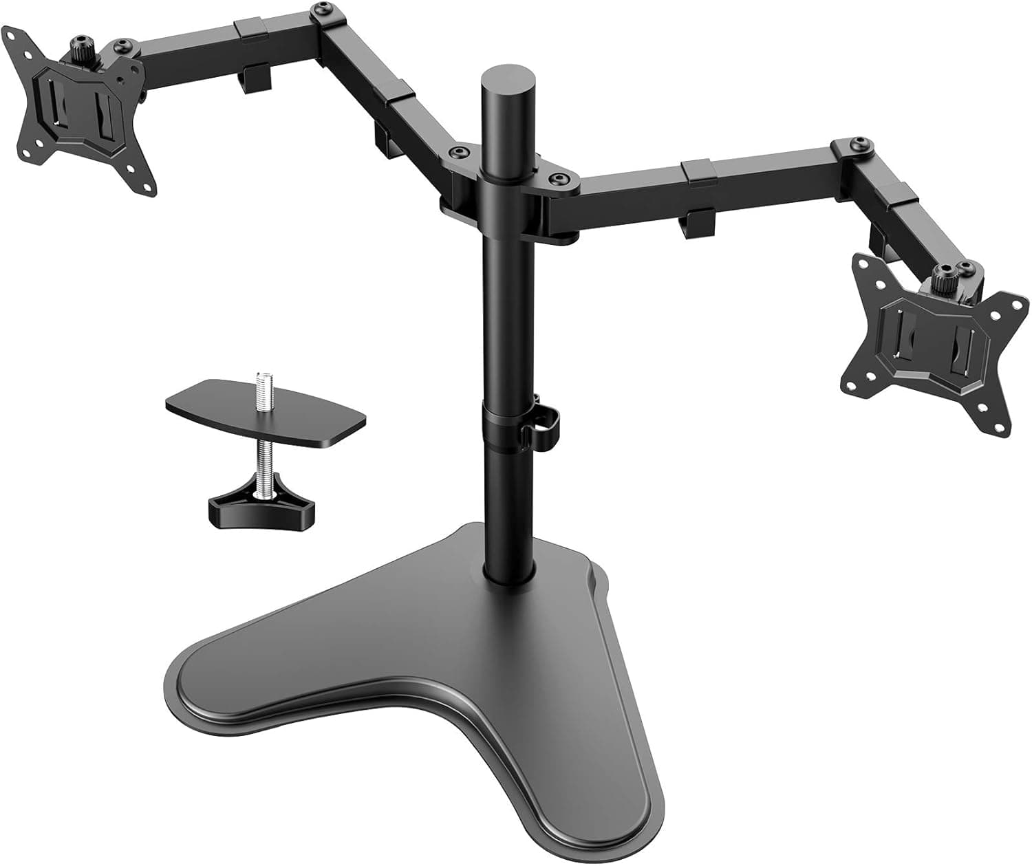 H HUANUOAV 13-32'' Dual Monitor Stand, Heavy-Duty Free Standing Two Arm Monitor Mount for Two 13 to 32 inch LCD Flat Curved with Swivel, Swivel and Tilt, 17.6lbs per Arm