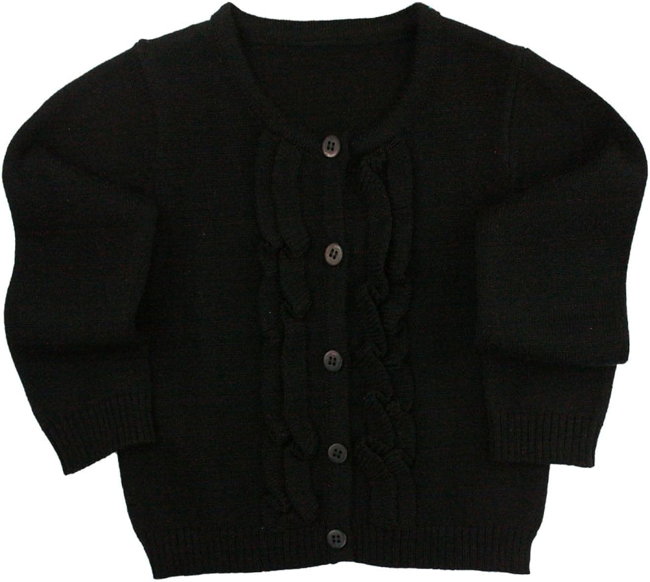 RuffleButts® Baby/Toddler Girls Ruffled Long Sleeve Cardigan Button-Up Sweater