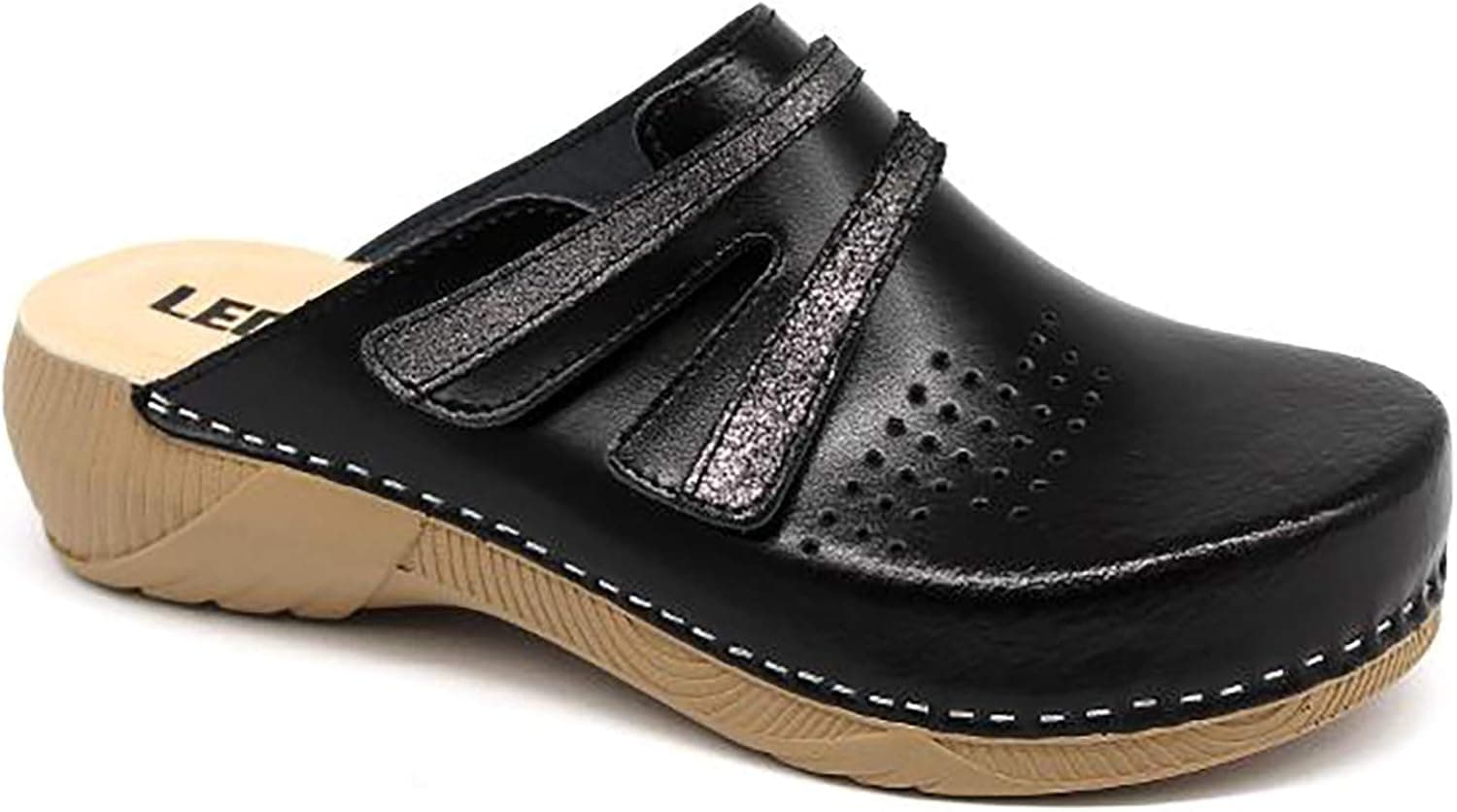 LEON 3200 Leather Slip-on Womens Ladies Mule Clogs Slippers Shoes, Black, 40 EU (9.5 M US Women)