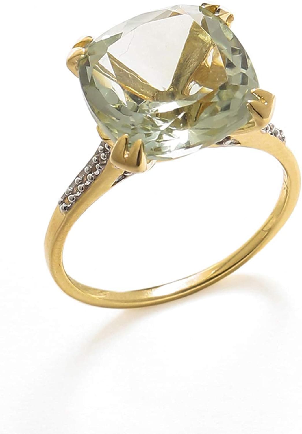 YoTreasure 6.11 Ct Green Amethyst Solid 10k Yellow Gold Statement Ring Jewelry