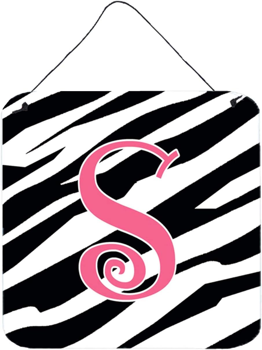 Caroline's Treasures CJ1037-SDS66 Letter S Initial Zebra Stripe and Pink Wall or Door Hanging Prints, Aluminum Metal Sign Kitchen Wall Bar Bathroom Plaque Home Decor,