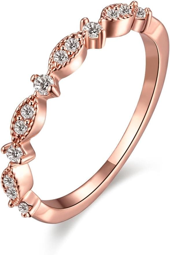QIAOYING Jewelry Womens 3mm 18K Solid Rose Gold Gemstone Cubic Zirconia CZ Love Eternity Promise Ring Wedding Band (9)