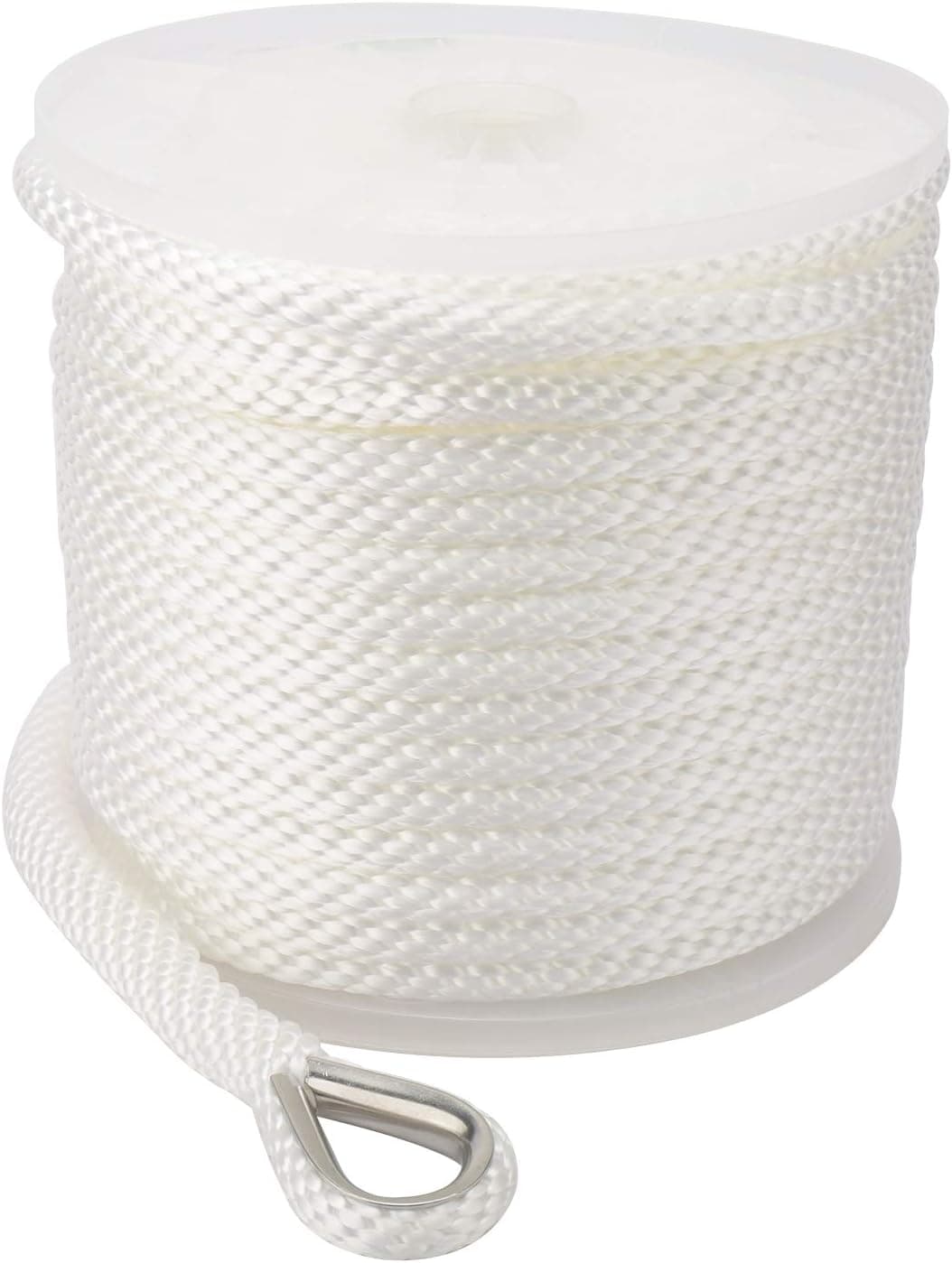 NovelBee 1/2" x 150' Premium Solid Braid MFP Anchor Line,Best Polypropylene Rope with Stainless Steel Thimble