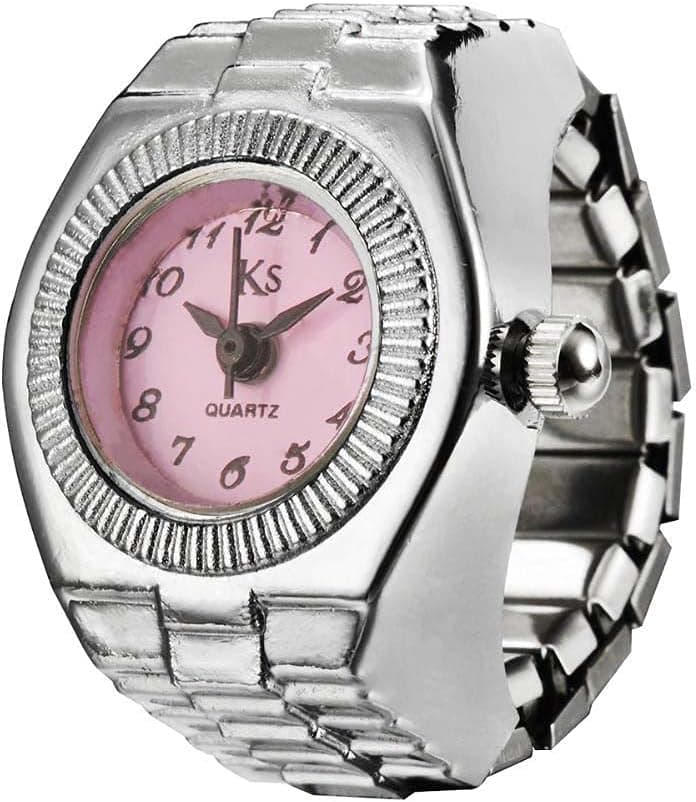 Ring Watch for Women and Men,Ring Finger Watches,Analog Quartz Watch Finger Watch,Numerals Dial Elastic Band Finger Ring(Pink)