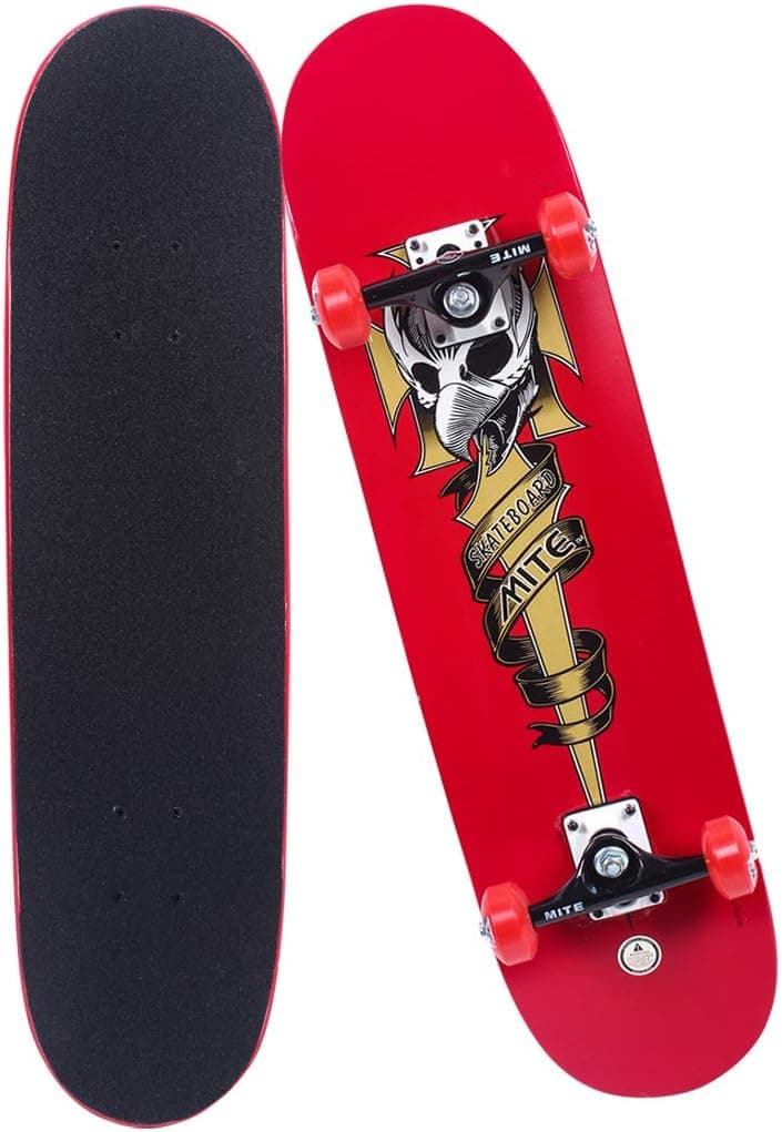 Mitesbony Skateboards for Beginners & Pro, 31"x8" Complete Skateboards Canadian Maple 9 Layers Double Kick Concave Standard Skate Board for Kids Teens & Adults. (red)