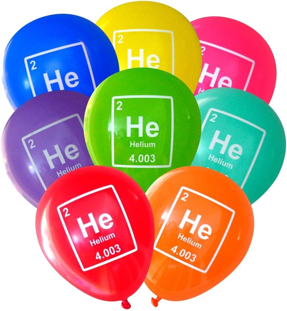 Helium (He) Periodic Table Element - Mad Science Party Balloons (16 pcs, 2-Sided) by Nerdy Words (Assorted)